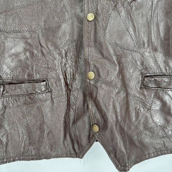 Vintage Direct Source Men's Leather Lined‎ Sleeveless Vest Patchwork Brown Large - Picture 6 of 13